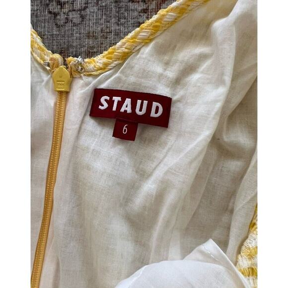 Staud Panier Yellow Gingham Mermaid Midi Dress Womens Size 6 Stretch - Picture 5 of 10